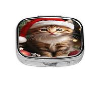 Cute Christmas Cat Pattern Pill Case Pill Box Travel Pill Organizer Small Square Medicine Box for Purse & Pocket Gifts