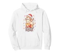 Cute Christmas Cat Stack Kawaii Holiday Kitty Art Santa Hat Pullover Hoodie