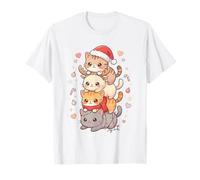 Cute Christmas Cat Stack Kawaii Holiday Kitty Art Santa Hat T-Shirt
