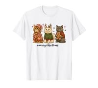 Cute Christmas Cats in Pajamas Lights Reindeer Gingerbread T-Shirt