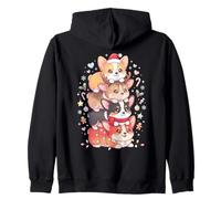 Cute Christmas Corgi Kawaii Holiday Dogs Lights Santa Hat Zip Hoodie