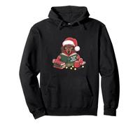 Cute Christmas Dachshund Reading Book with Santa Hat Pullover Hoodie