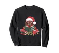 Cute Christmas Dachshund Reading Book with Santa Hat Sweatshirt