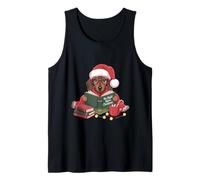 Cute Christmas Dachshund Reading Book with Santa Hat Tank Top