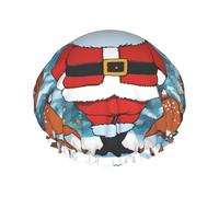 Cute Christmas deer Double layer women's shower cap, reusable, large size design suitable for all hair lengths, suitable for girls, spa and home salon use.