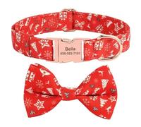 Cute Christmas Dog Collar with Bow Tie,Personalized Fall Dog Collar with Durable Metal Buckle,Holiday Girl Boy Dog Collars for Small Medium Large Dogs (Christmas with Bow-Custom, S)