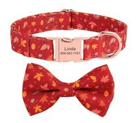 Cute Christmas Dog Collar with Bow Tie,Personalized Fall Dog Collar with Durable Metal Buckle,Holiday Girl Boy Dog Collars for Small Medium Large Dogs (Maple with Bow-Custom, M)
