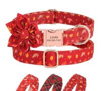 Cute Christmas Dog Collar with Bow Tie,Personalized Fall Dog Collar with Durable Metal Buckle,Holiday Girl Boy Dog Collars for Small Medium Large Dogs (Maple with Flower-Custom, M)