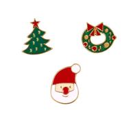 Cute Christmas Enamel Brooch Pins for Women 3Pcs Christmas Tree Bell Gingerbread Man Santa Claus Pins Set Winter Jewelry Gift Decor, Zinc, no gemstone