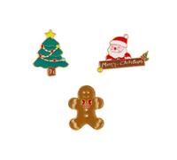 Cute Christmas Enamel Brooch Pins for Women 3Pcs Christmas Tree Bell Gingerbread Man Santa Claus Pins Set Winter Jewelry Gift Decor, Zinc, no gemstone