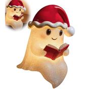 Cute Christmas Ghost Reading Book Lamp, Halloween Light Up Ghost Statue Night Light, Ghosts Warm Lighted Indoor Figurine Lamps, for Party Bedroom Shelf Table Centerpiece (M)
