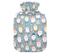 Cute Christmas Gnomes Pattern Water Bottle for Hot Water with Soft Cover, 1L Water Bottle Bag for Sore Muscle