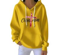 Cute Christmas Graphic Hoodie, Women's Oversized Long Sleeve Pullover for Gift Ideas Novelty Xmas Sweatshirts Graphic Shirts Yellow