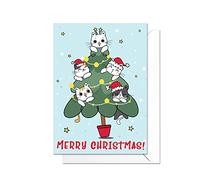 Cute Christmas Greeting Card with Envelope - Kawaii Cat Kitten Penguin X-mas Cards - Kitty Christmas Tree
