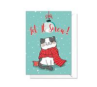Cute Christmas Greeting Card with Envelope - Kawaii Cat Kitten Penguin X-mas Cards - Let It Snow!
