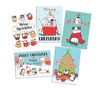 Cute Christmas Greeting Card with Envelope - Kawaii Cat Kitten Penguin X-mas Cards - Pack Set of 5 Cards #1