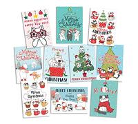 Cute Christmas Greeting Card with Envelope - Kawaii Cat Kitten Penguin X-mas Cards - Set of 10 Cards