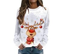 Cute Christmas Jumper,Print Casual Crewneck Fleece Pullover for Everyday Comfort Cozy Warm Winter Wear Long Sleeve Loungewear for Holidays (White, M)