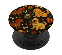 Cute Christmas Lights Dog Pattern Festive Holiday Puppy Pet PopSockets Adhesive PopGrip