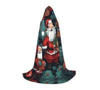 Cute Christmas Man Print Adults Unisex Hooded Cloak Variety Robe For Halloween Cosplay Christmas Carnival, Black, Large