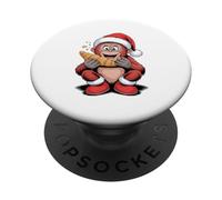 Cute Christmas Monkey Santa With Croissant Treat PopSockets Adhesive PopGrip