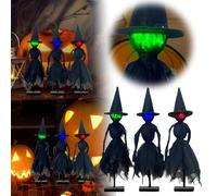 Cute Christmas Ornament Set of 3 Original Witch Hats Halloween Witch Figurines 3 LED Colors Suitable for Mantels Tabletops and Collectible Figurines Sneaky Statues (Black, 25cm)