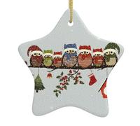 Cute Christmas Owls On Branch Decorations Xmas Pendant Ceramic Craft For Home Outdoor Collection