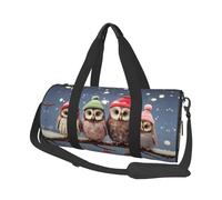 Cute Christmas Owls On Branch Duffle Bag With Shoes Compartment And Adjustable Strap,Foldable Travel Duffel Bags For Men Women,Waterproof Duffel Bags, Black, One Size