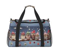 Cute Christmas Owls On Branch Full Print Travel Duffle Bag with Adjustable Shoulder Strap,Large Capacity Twill Polyester Crossbody Bag for Gym,Weekend Trips Outdoor Activities