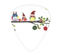 Cute Christmas Owls On Branch Guitar Paddle Set Of 12, Suitable For Guitar, Yukri, 3 Thicknesses