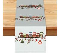 Cute Christmas Owls on Branch Multi Purpose Table Runner for Home Decor, Printed Table Cloth for Kitchen Table, Countertops & Dining Area