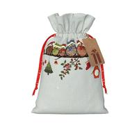 Cute Christmas Owls On Branch Print Christmas Gift Bag,Storage Sack With Tags,Reusable Christmas Gift Package Bag