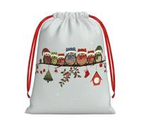 Cute Christmas Owls on Branch Print Drawstring Gift Bag Christmas wrap bag | Reusable Christmas Party Wrapping Pouches For Party Favors,Thanksgiving Carnival Festival New Year Party Gift Wrap Bag