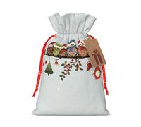 Cute Christmas Owls On Branch Print Drawstring Gift Bags,For Holiday Season,Birthdays,Anniversaries And Any Special Occasion