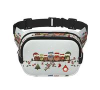 Cute Christmas Owls on Branch Print Fashion Waist Packs Square Layer Waist Bag Black Belt Bag with Adjustable Strap, Black, One Size