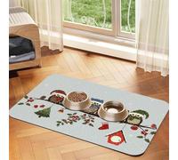 Cute Christmas Owls on Branch Print Pet Food Mat Absorbent Non Slip PU Leather Feeding Mat for Dogs Cats Rubber Bottom