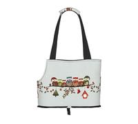 Cute Christmas Owls On Branch Print Pet Tote Bag, Foldable Portable Single Shoulder Pet Carrier For Small Dogs Cats