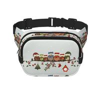 Cute Christmas Owls On Branch Print Unisex Square Double Layer Waist Bag Trendy Crossbody Fanny Pack Travel Workouts, Black, One Size