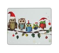 Cute Christmas Owls on Branch Printed Gaming Mouse Pad 8x7.6 Inches, Non-Slip Rubber Base Laptop Mousepad Desk Mat with Stitched Edges for Gamer, Office, Home
