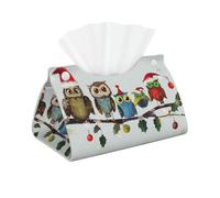 Cute Christmas Owls on Branch Printed Long Tissue Box Cover Leather Modern Tissue Case Tissue Box Holder for Home Office Decor Bathroom Car