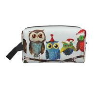 Cute Christmas Owls on Branch Printed Makeup Bag for Women Travel Make Up Toiletry Organiser Large Capacity Cosmetic Bag with Handle