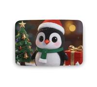 Cute Christmas Penguin Floor Mat 19.7"x31.5" Stylish Multifunctional Coral Fleece Rugs Soft Super Absorbent Patterned Thick Bath Mats for Bathroom Floor,Dressing Table, Home Decor Accessories