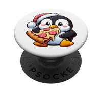 Cute Christmas Penguin Pizza Fast Food Design PopSockets Adhesive PopGrip