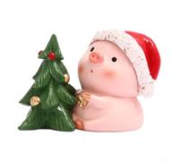 Cute Christmas Piggy Resin Desktop Decor Miniature Landscape Ornament with Santa(Hugging A Tree)