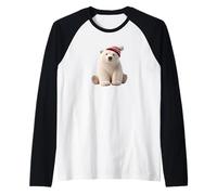 Cute Christmas Polar Bear in a Knit Holiday Hat Raglan Baseball Tee