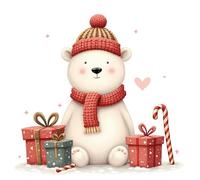 Cute Christmas Polar Bear Pack of 5 Christmas Cards 150mm x 150mm Square - Including Envelopes - GC1222SQPCK5