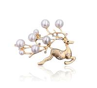 Cute Christmas Reindeer Brooch for Women Fashion Rhinestones Animal Lapel Pin for Lady New Year Party Celebration Accessories, L, Zinc, cubic zirconia
