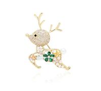 Cute Christmas Reindeer Brooch for Women Fashion Rhinestones Animal Lapel Pin for Lady New Year Party Celebration Accessories, L, Zinc, cubic zirconia