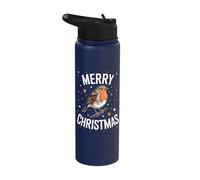 Cute Christmas Robin Merry Xmas Snow Scene Gardeners Birds Stainless Steel Insulated Water Bottle