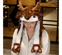 Cute Christmas Santa Claus Hat Elk Head Cover Moving Ear Headwear Decoration New Year Party Festival Decoration Gift-E